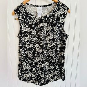 Garnet Hill Black & White Floral Silk Top Size M